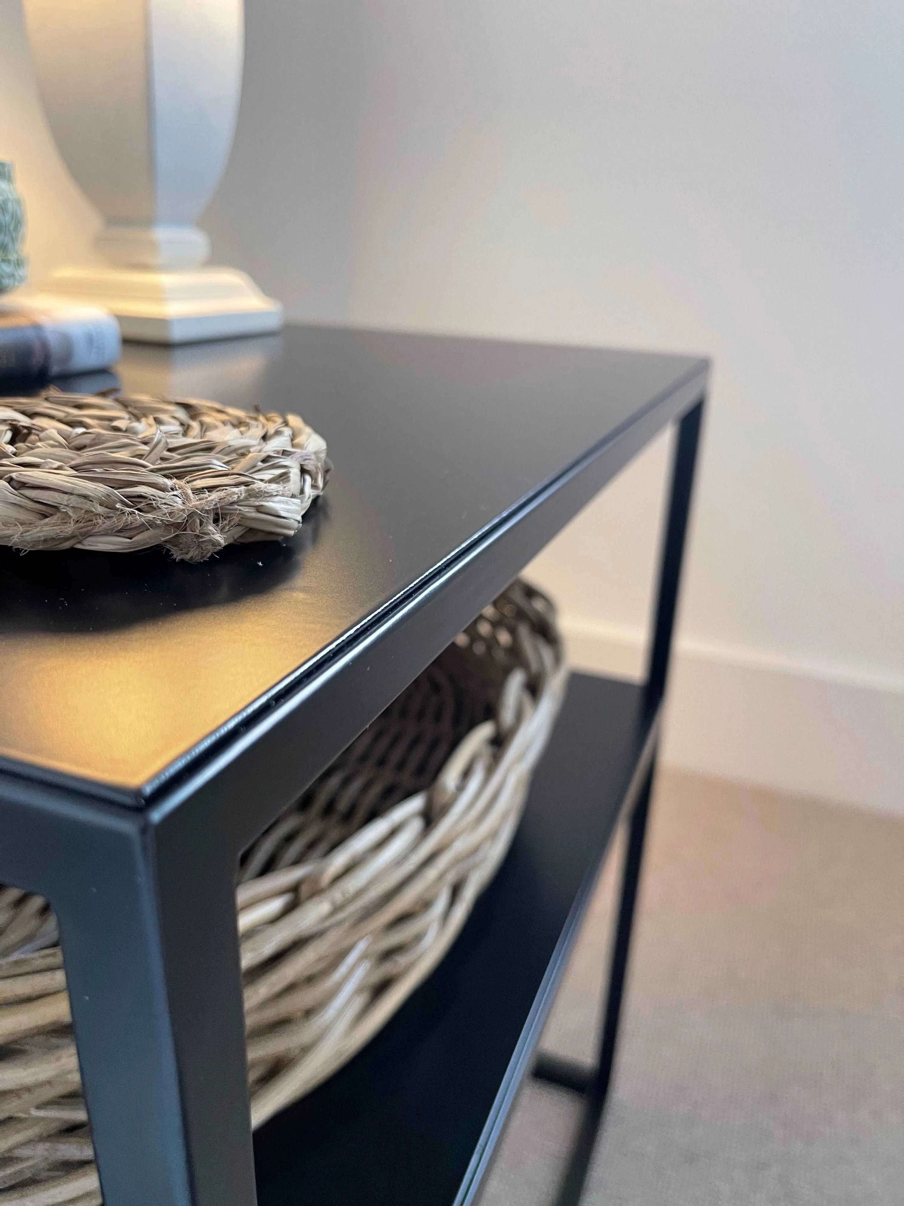 Matte Black Metal Bedside Table