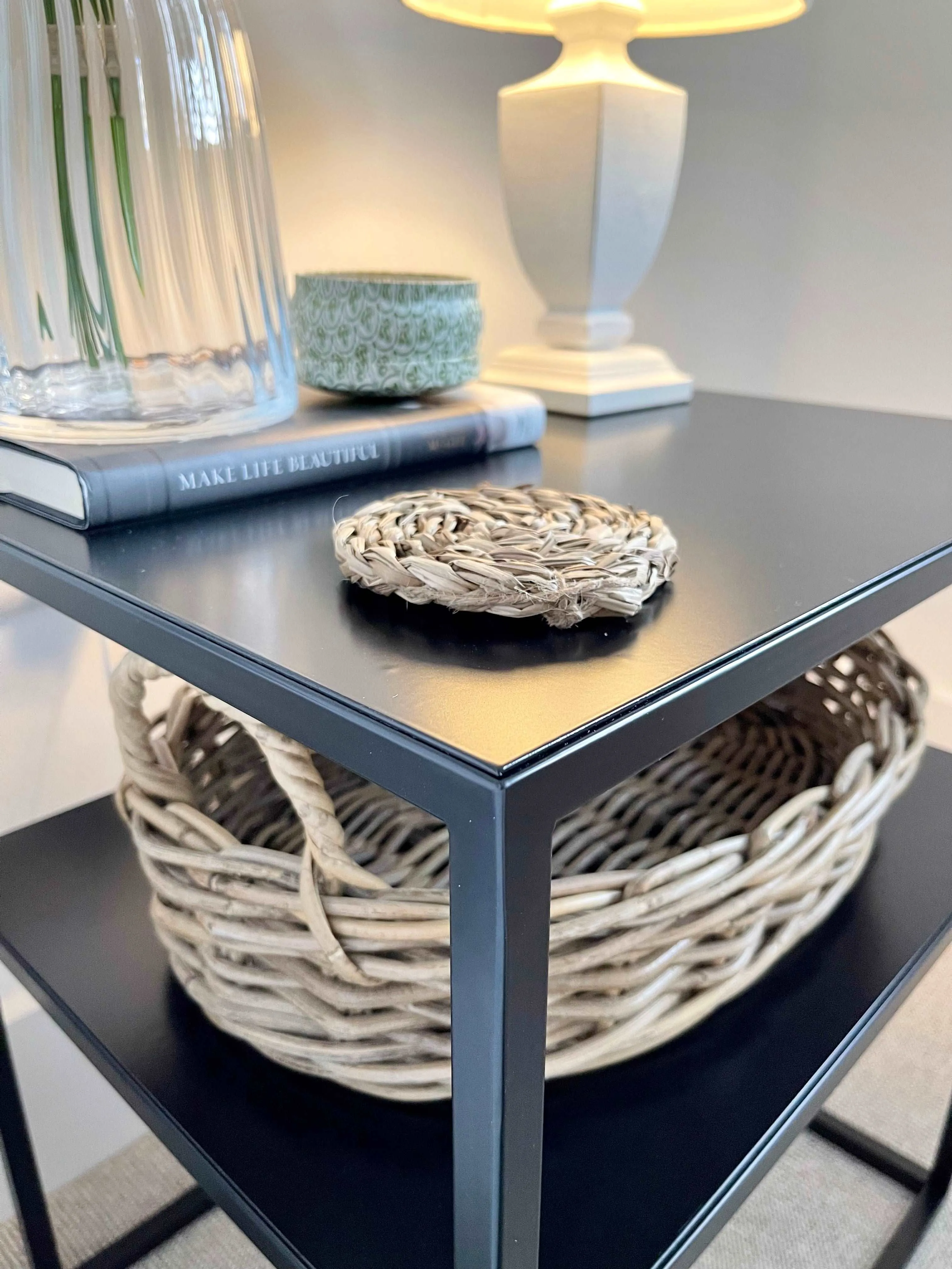 Matte Black Metal Bedside Table