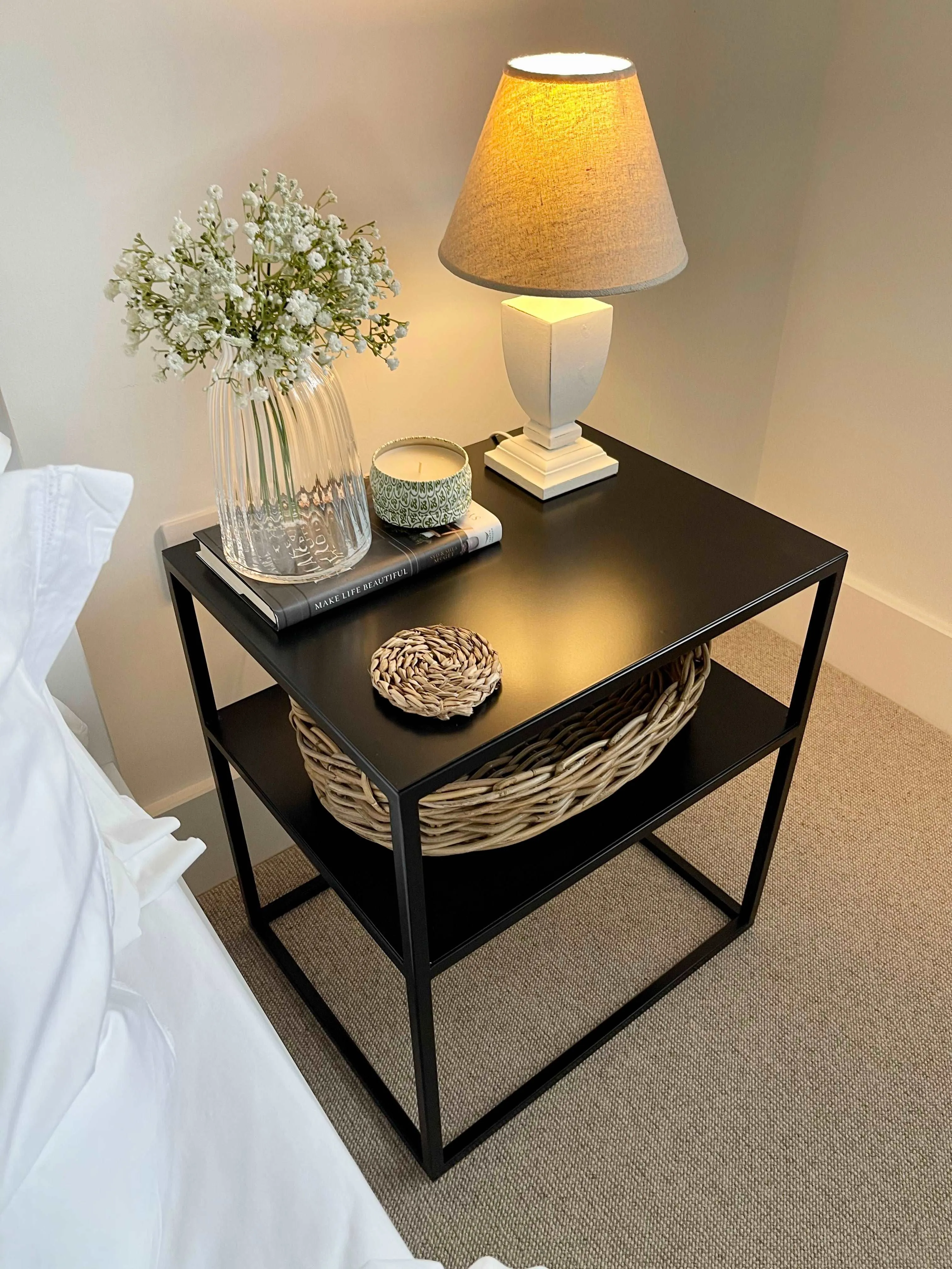 Matte Black Metal Bedside Table