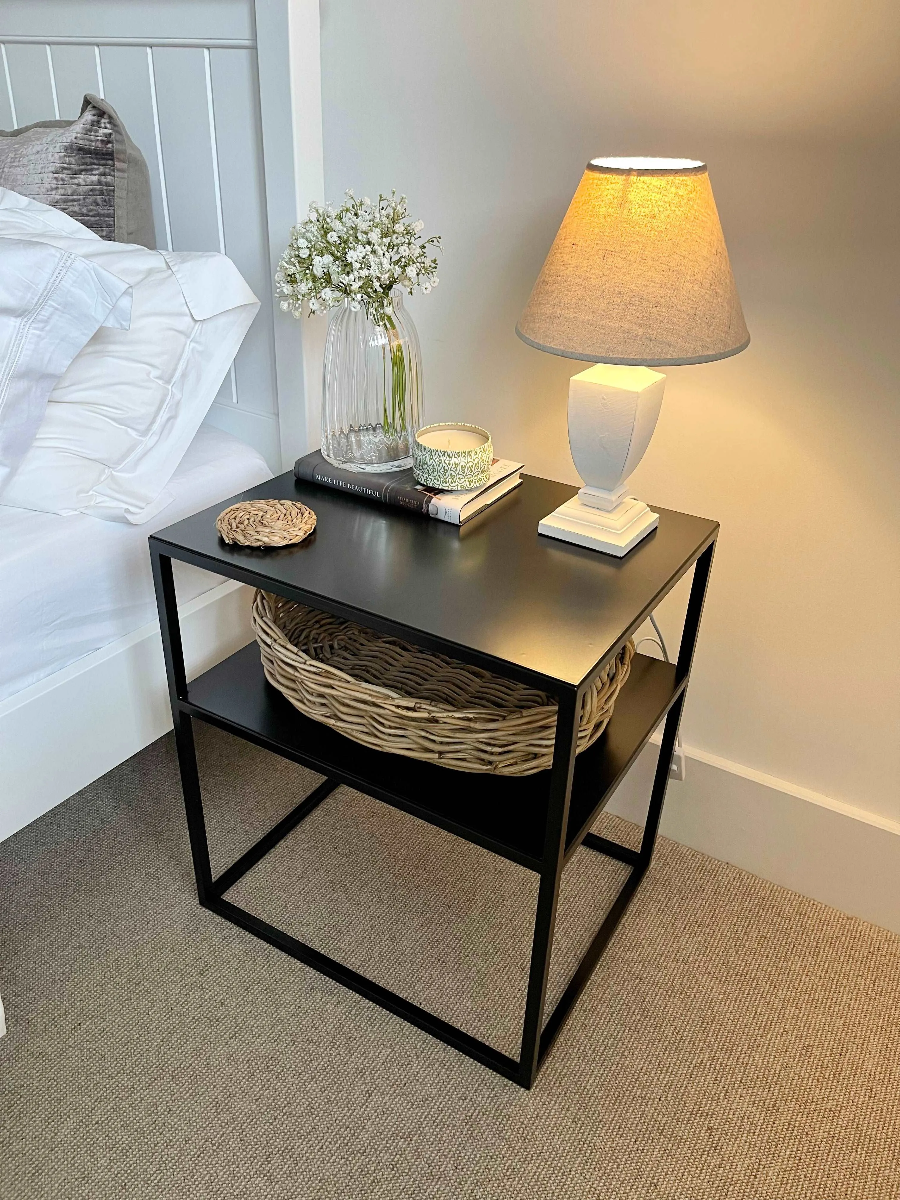 Matte Black Metal Bedside Table