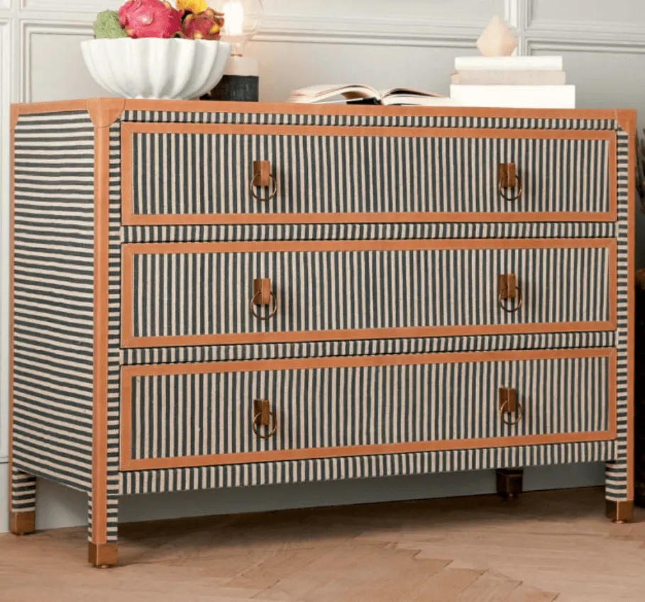 Menswear Striped Dresser with Leather Trim