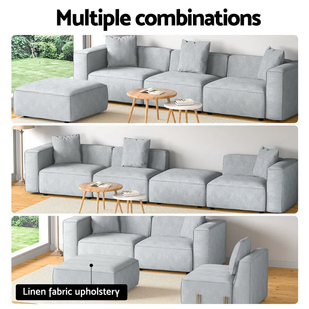 Modular Linen Sofa Chaise Set, 4-Seater, Grey - Artiss