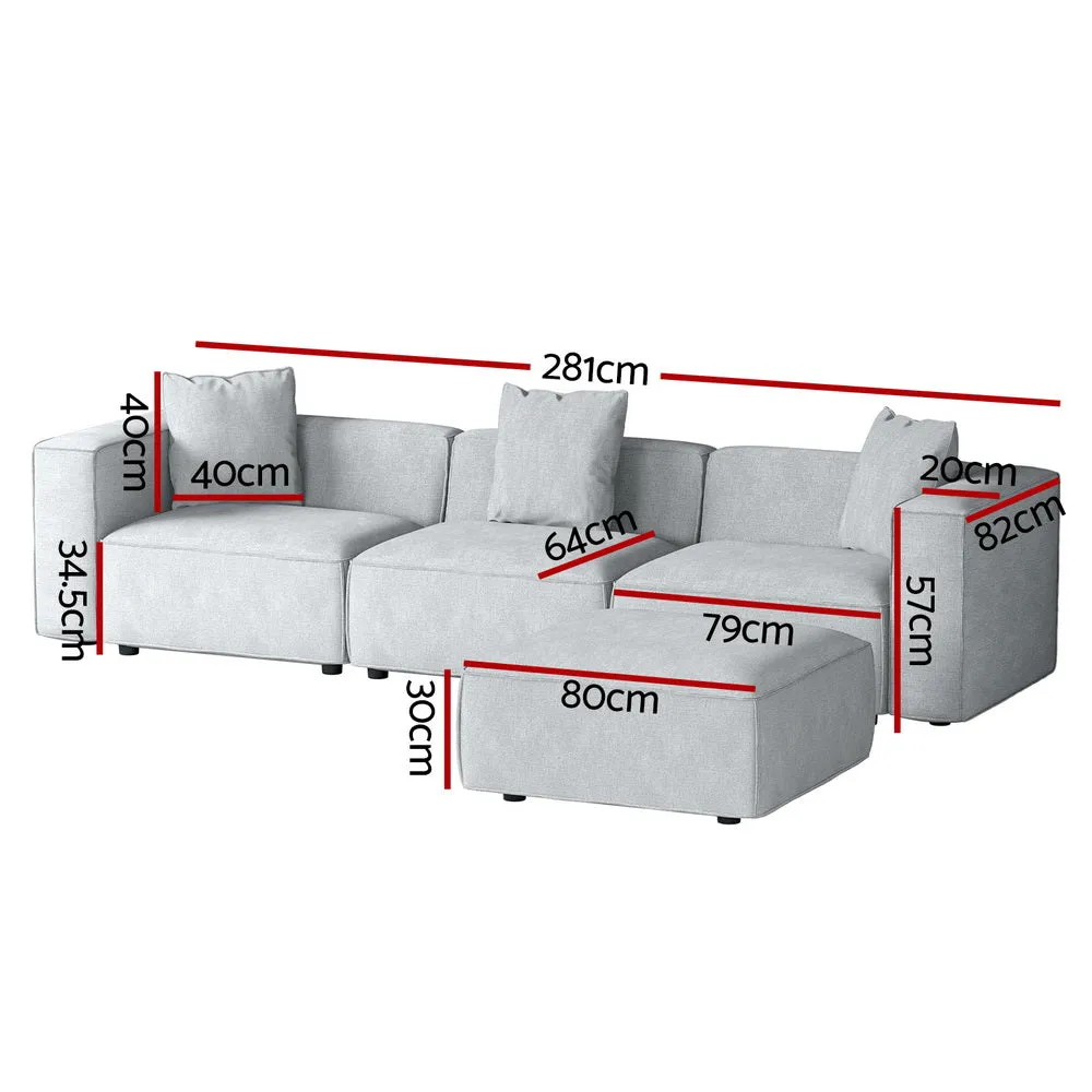 Modular Linen Sofa Chaise Set, 4-Seater, Grey - Artiss