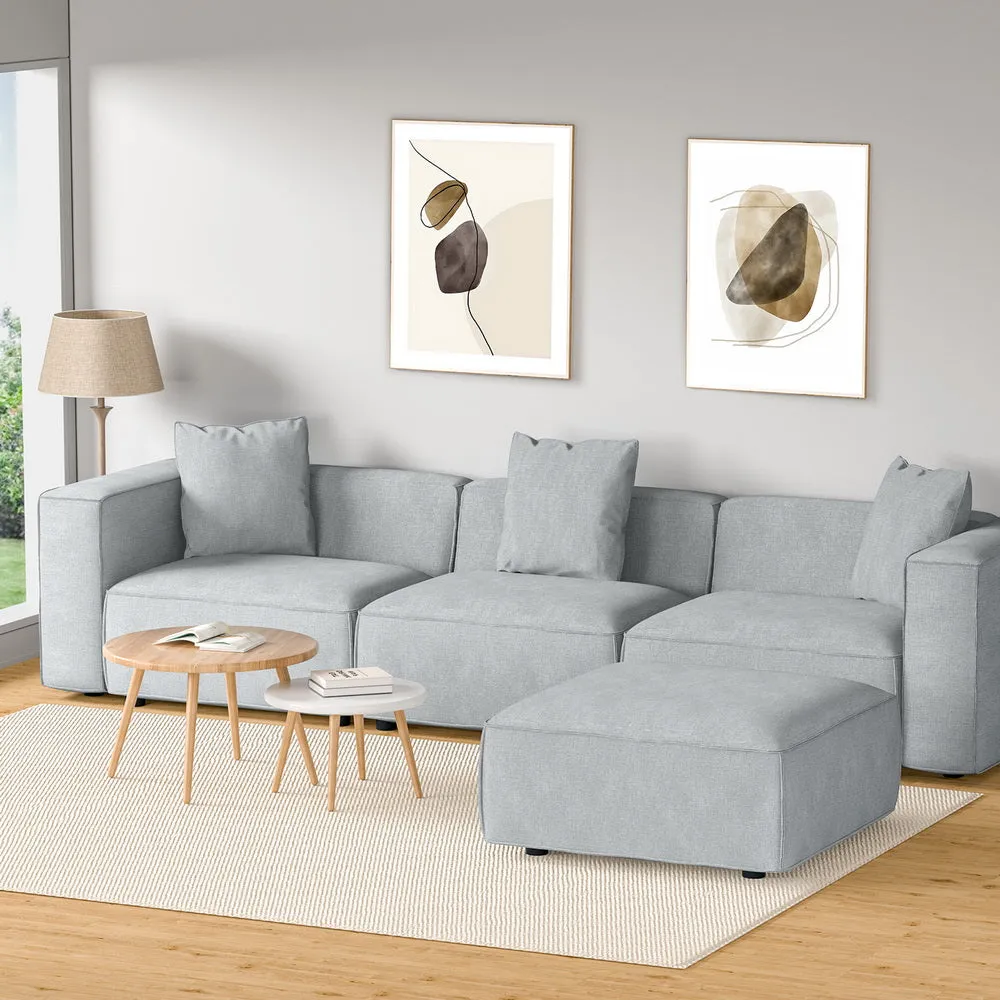 Modular Linen Sofa Chaise Set, 4-Seater, Grey - Artiss