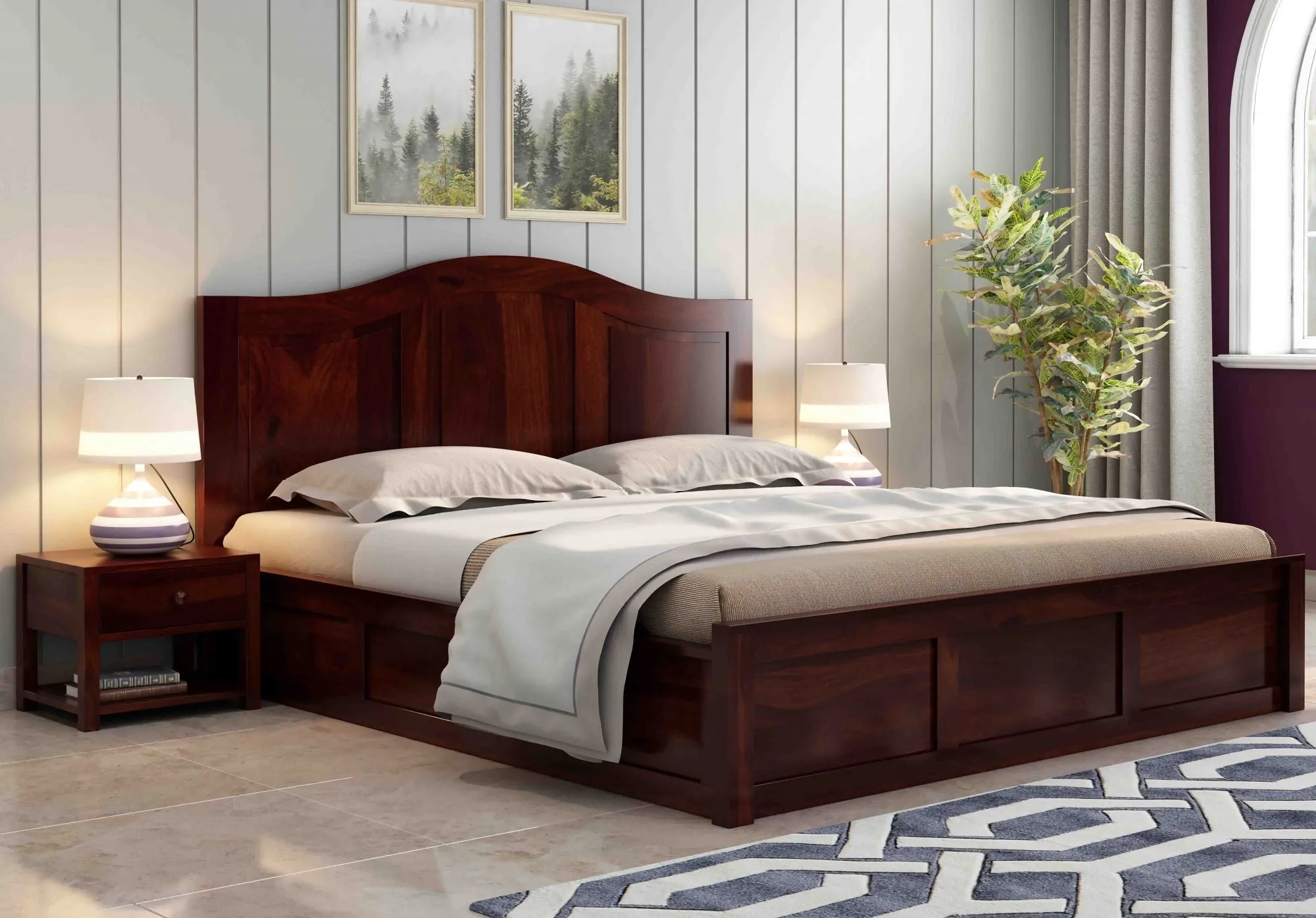 Nectar Sheesham Wood Bed with Box Storage