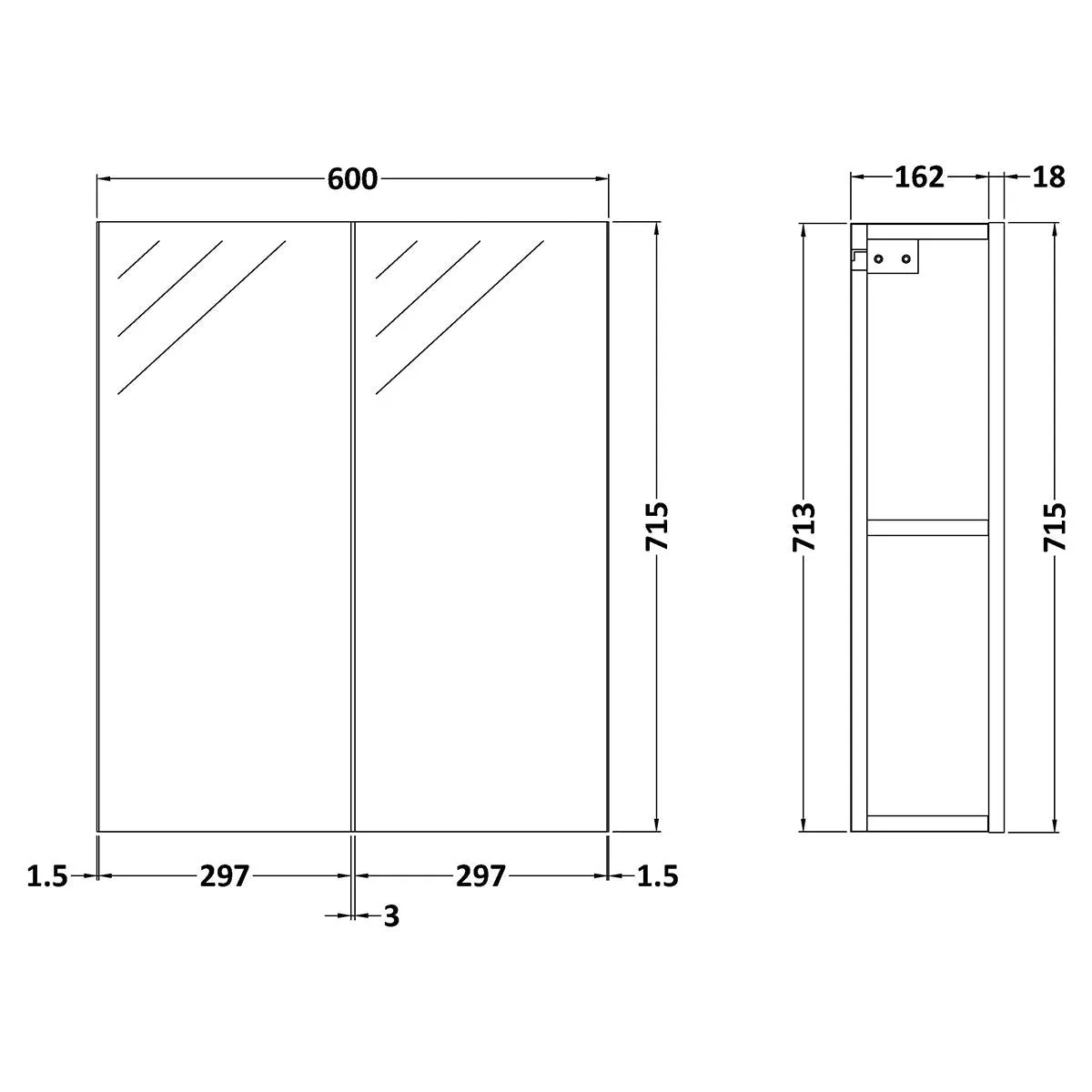 Nuie Parade 600 mm Wall Mounted Mirror Cabinet in White