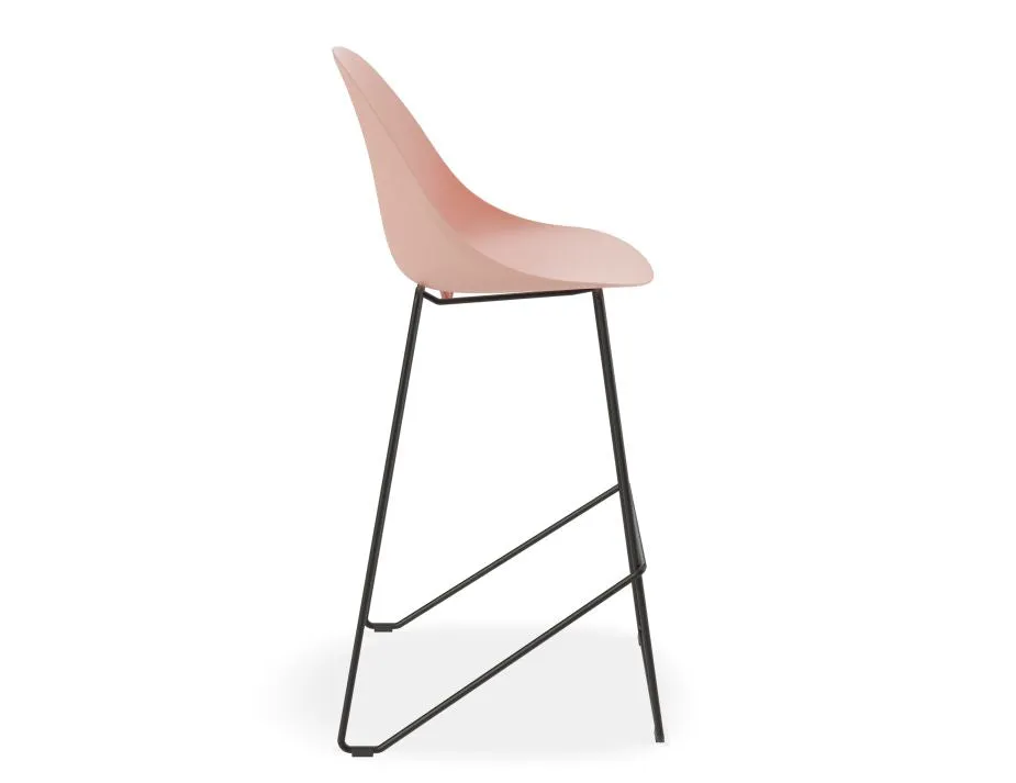 Pebble Soft Pink Stool Shell Seat - Counter Stool 66cm Seat Height -Black Frame