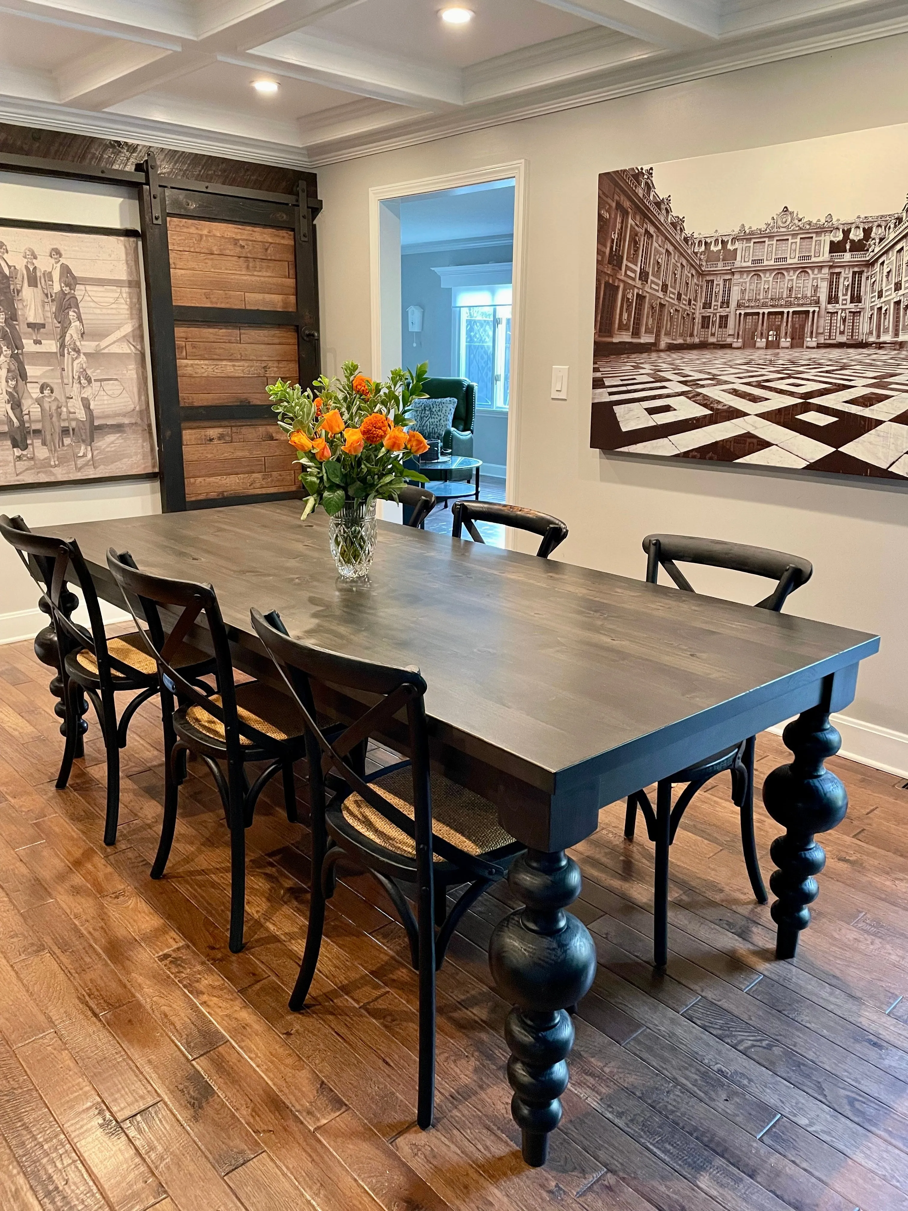 PINE Alice Turned Leg Dining Table - Special Walnut