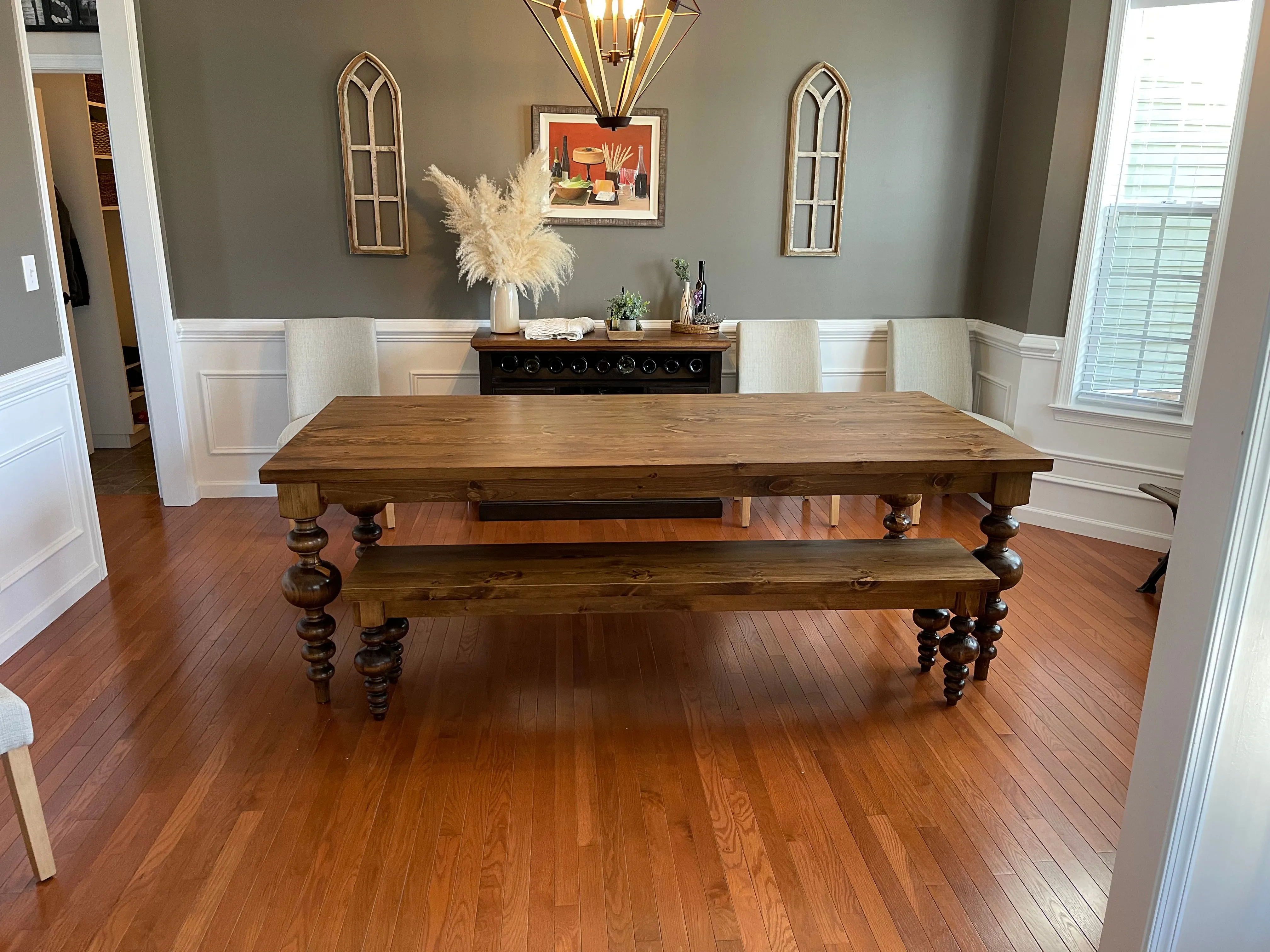 PINE Alice Turned Leg Dining Table - Special Walnut