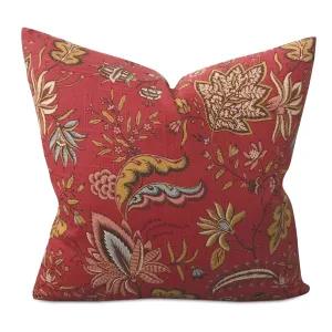 Red Botanical Linen Throw Pillow Cover 16x16