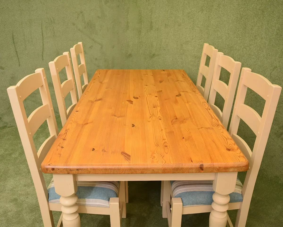 Rustic Pine Painted Table & 6 Chairs