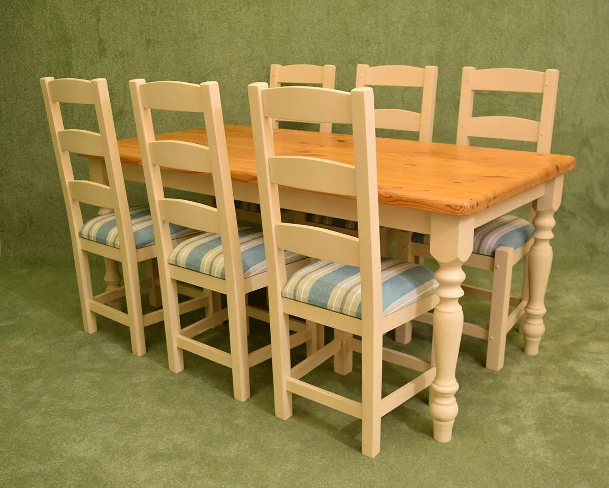 Rustic Pine Painted Table & 6 Chairs