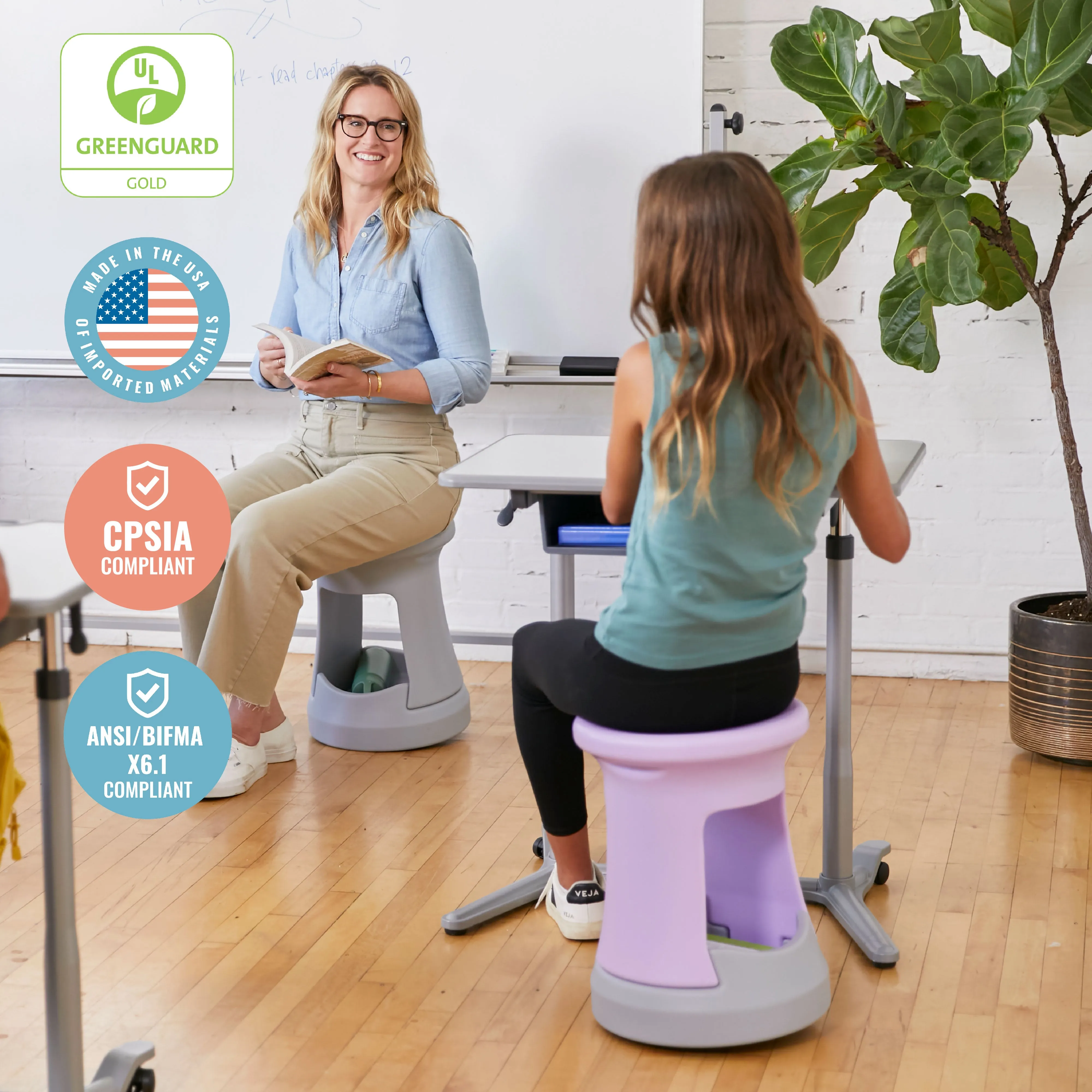 Storage Wobble Stool, Active Learning Chair, Flexible Seating, 18in Seat Height