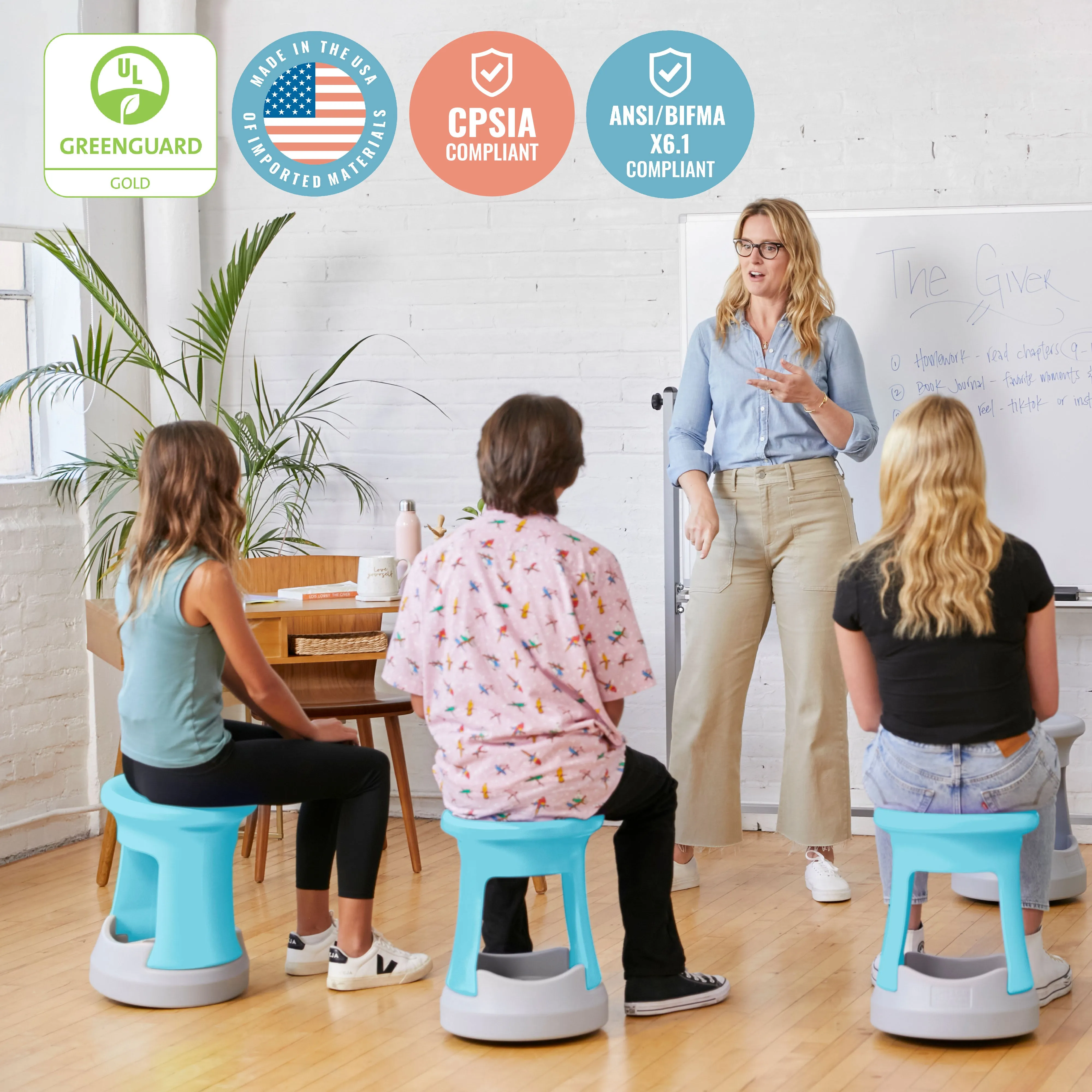 Storage Wobble Stool, Active Learning Chair, Flexible Seating, 18in Seat Height