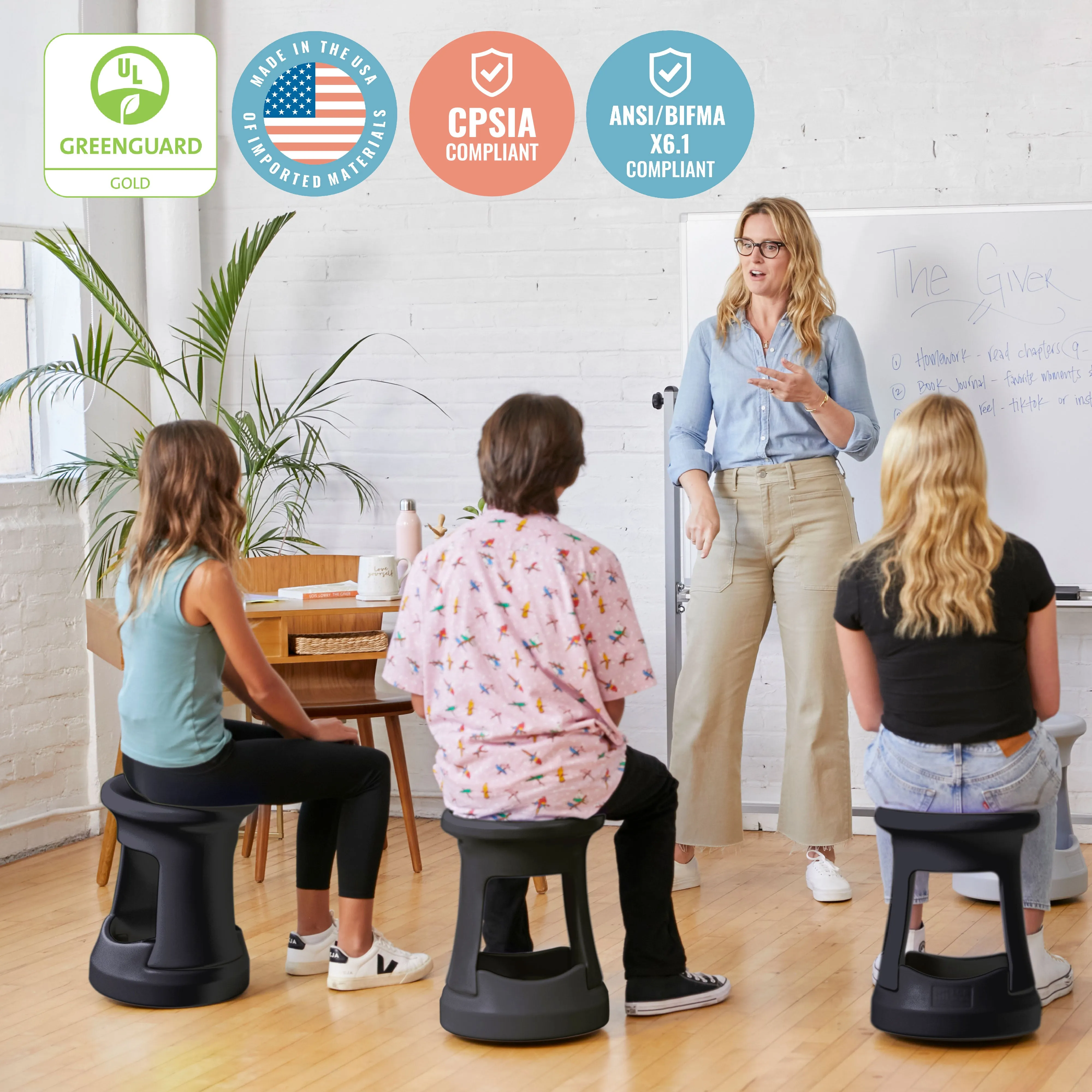 Storage Wobble Stool, Active Learning Chair, Flexible Seating, 18in Seat Height