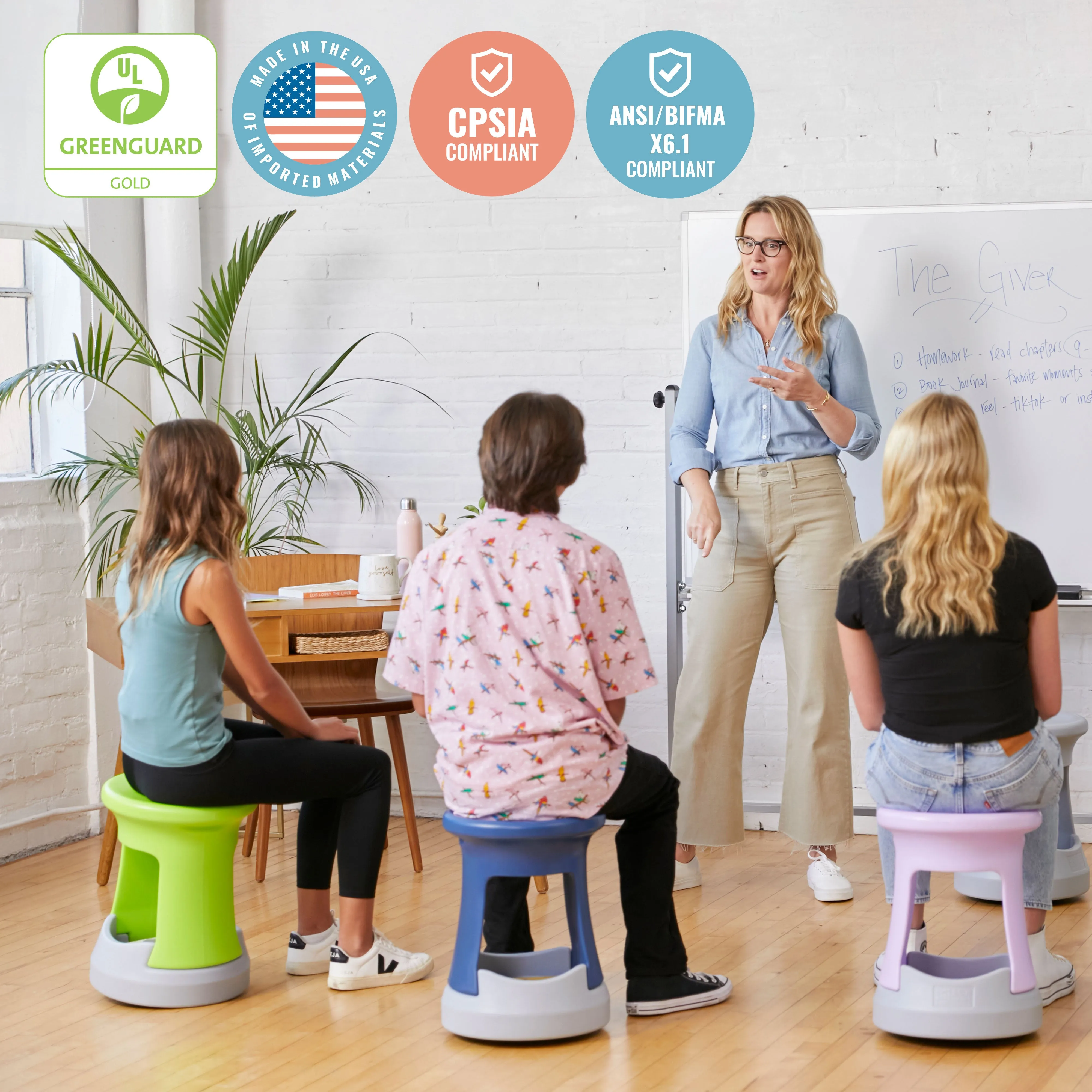 Storage Wobble Stool, Active Learning Chair, Flexible Seating, 18in Seat Height