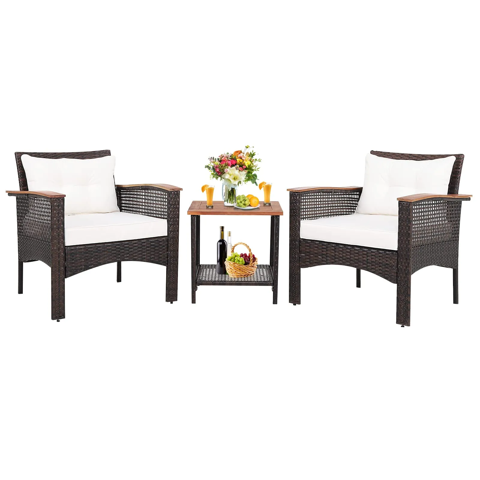 Tangkula 3 Pieces Patio Rattan Sofa Set