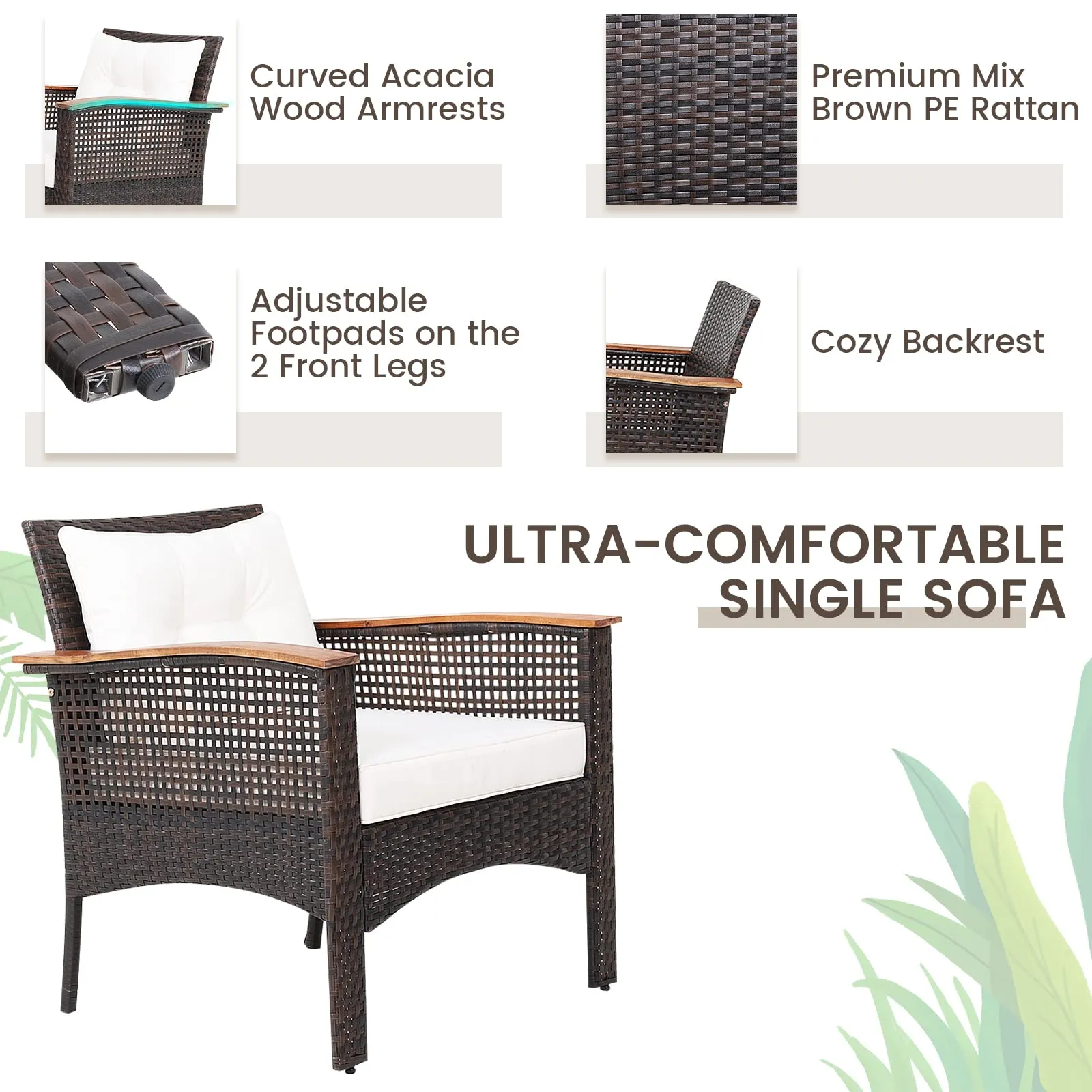 Tangkula 3 Pieces Patio Rattan Sofa Set