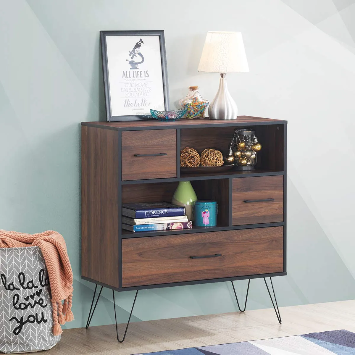 Tangkula 3-Tier Storage Cabinet, Wood File Cabinet with Drawers & 4 Metal Legs