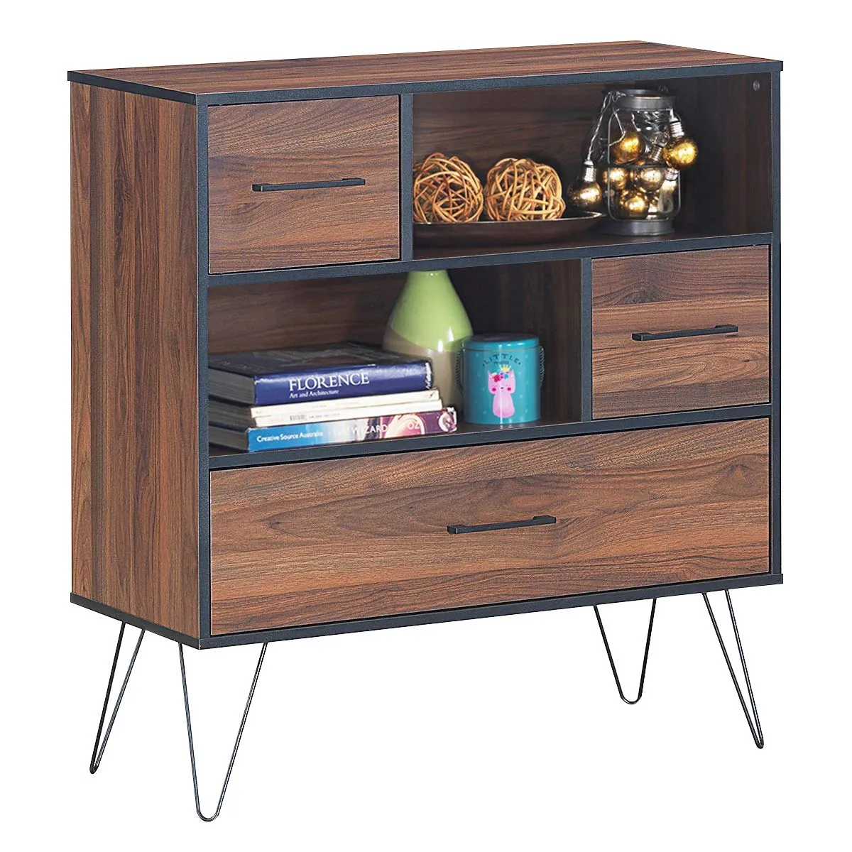 Tangkula 3-Tier Storage Cabinet, Wood File Cabinet with Drawers & 4 Metal Legs