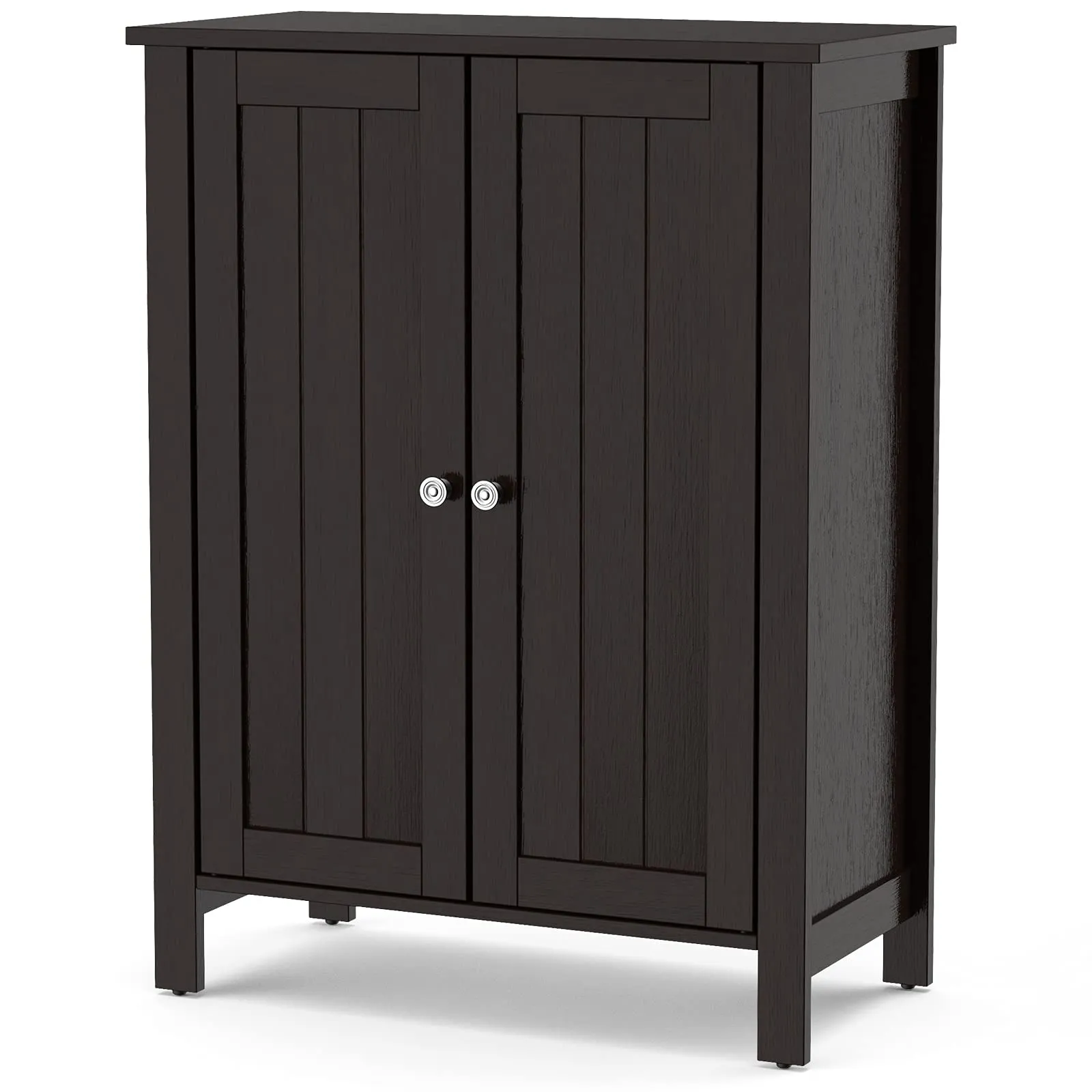 Tangkula Bathroom Floor Cabinet, Free Standing 3 Tier Storage Cabinet with Double Door & Adjustable Shelf, 23.5 x 12 x 31.5 Inches