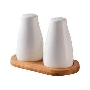 The Better Home Ceramic Salt and Pepper Shakers Set with Wooden Tray | Dining Table Decorative Items | Salt Pepper Set for Dining Table | Salt and Pepper Shaker | White Pack of 20.