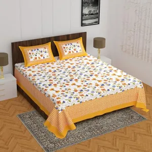 The Hobby Bounty THB 110TC Sanganeri Printed Double Bed Bedsheet,100% Pure Cotton Bedsheet for Double Bed with 2 Pillow Covers, 90x100 inch | Bed076