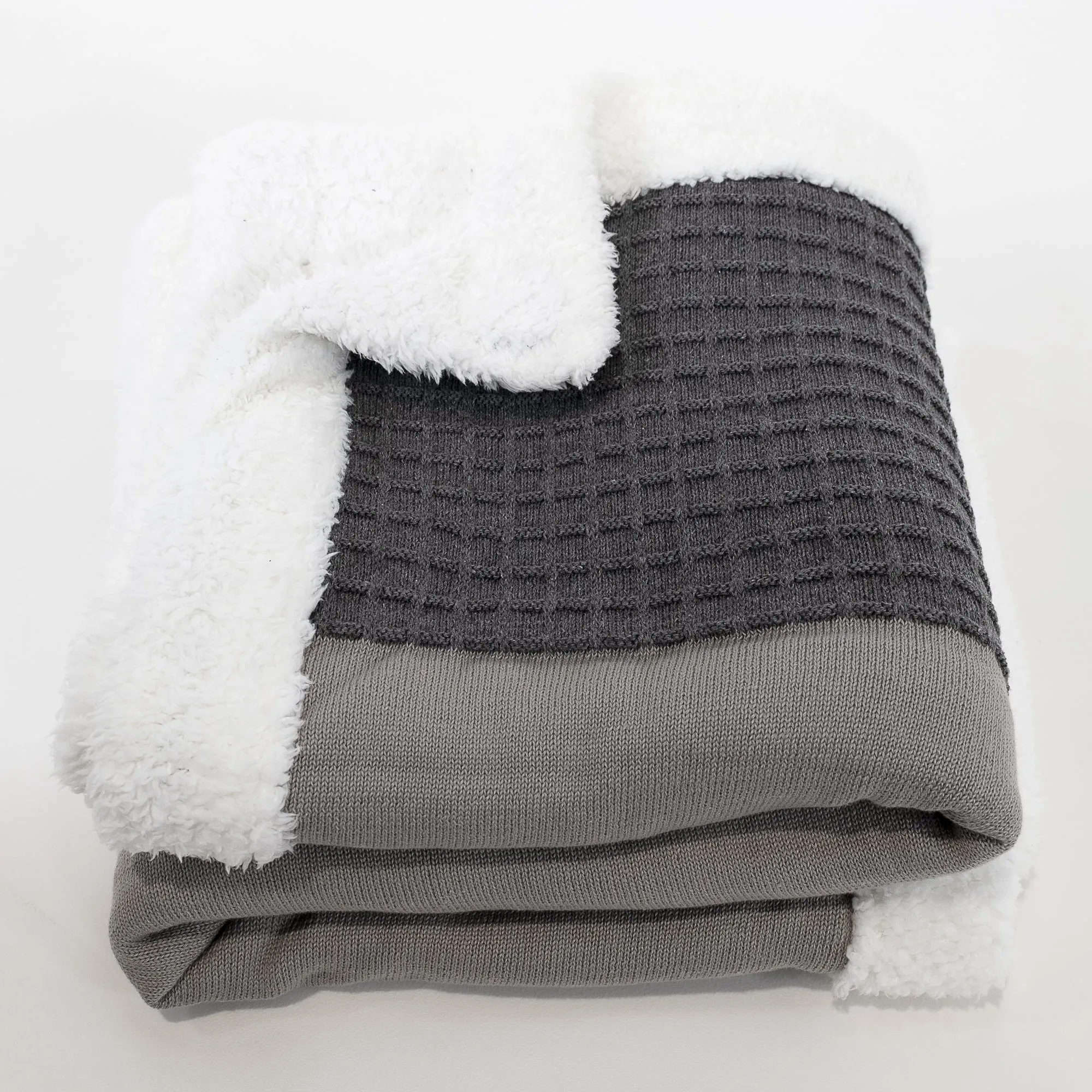 Throw / Blanket - Knitted Colourblock Grey