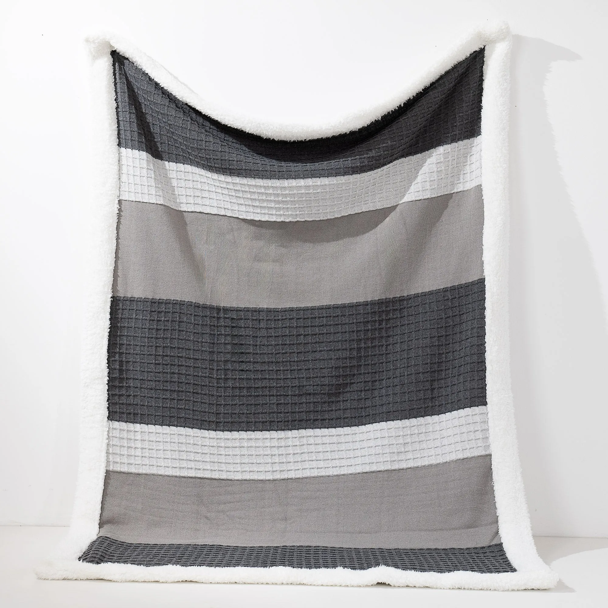 Throw / Blanket - Knitted Colourblock Grey