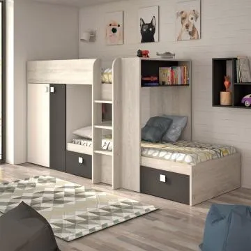 Trasman Barca Bunk Bed in Antraciet Pino with Wardrobe and Storage