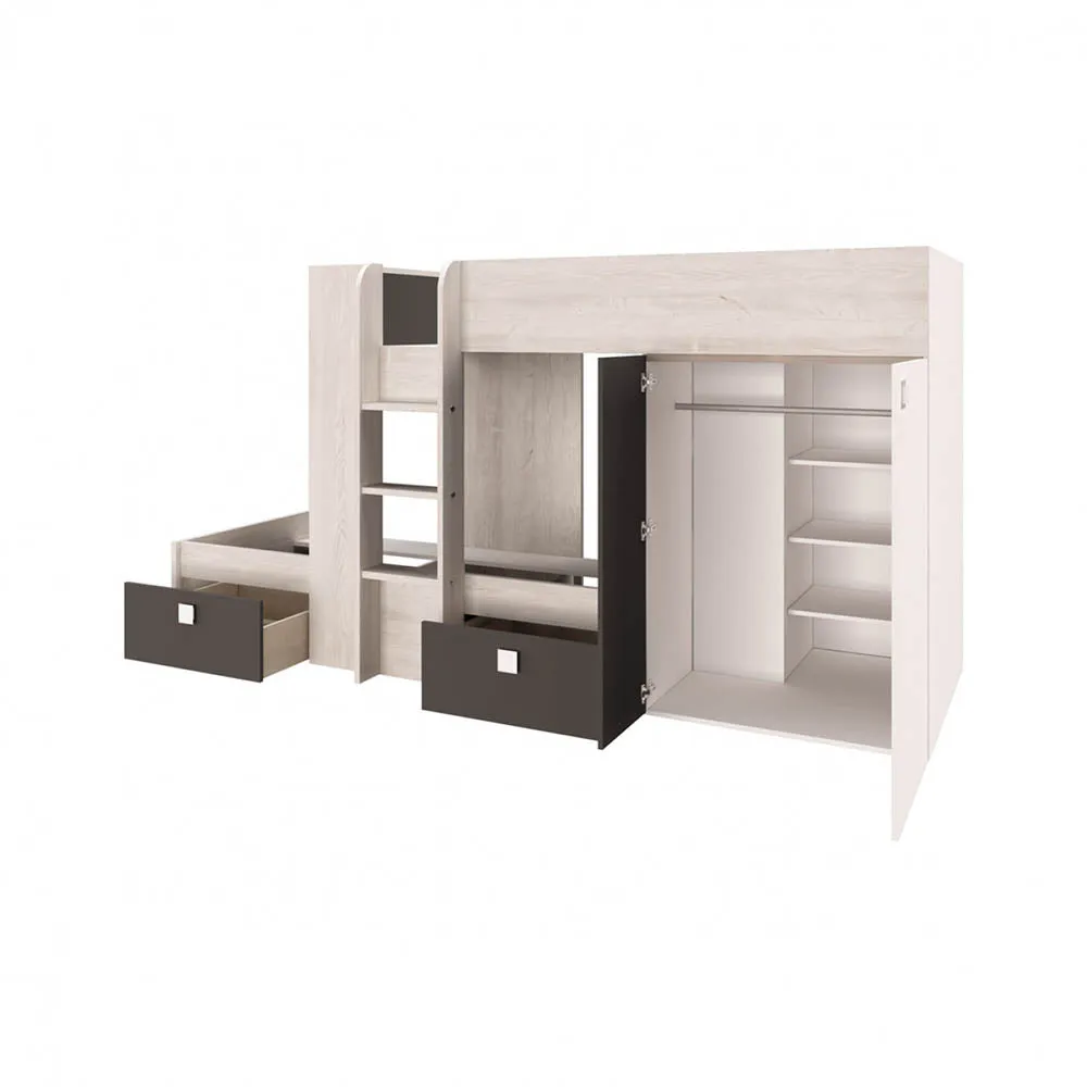 Trasman Barca Bunk Bed in Antraciet Pino with Wardrobe and Storage