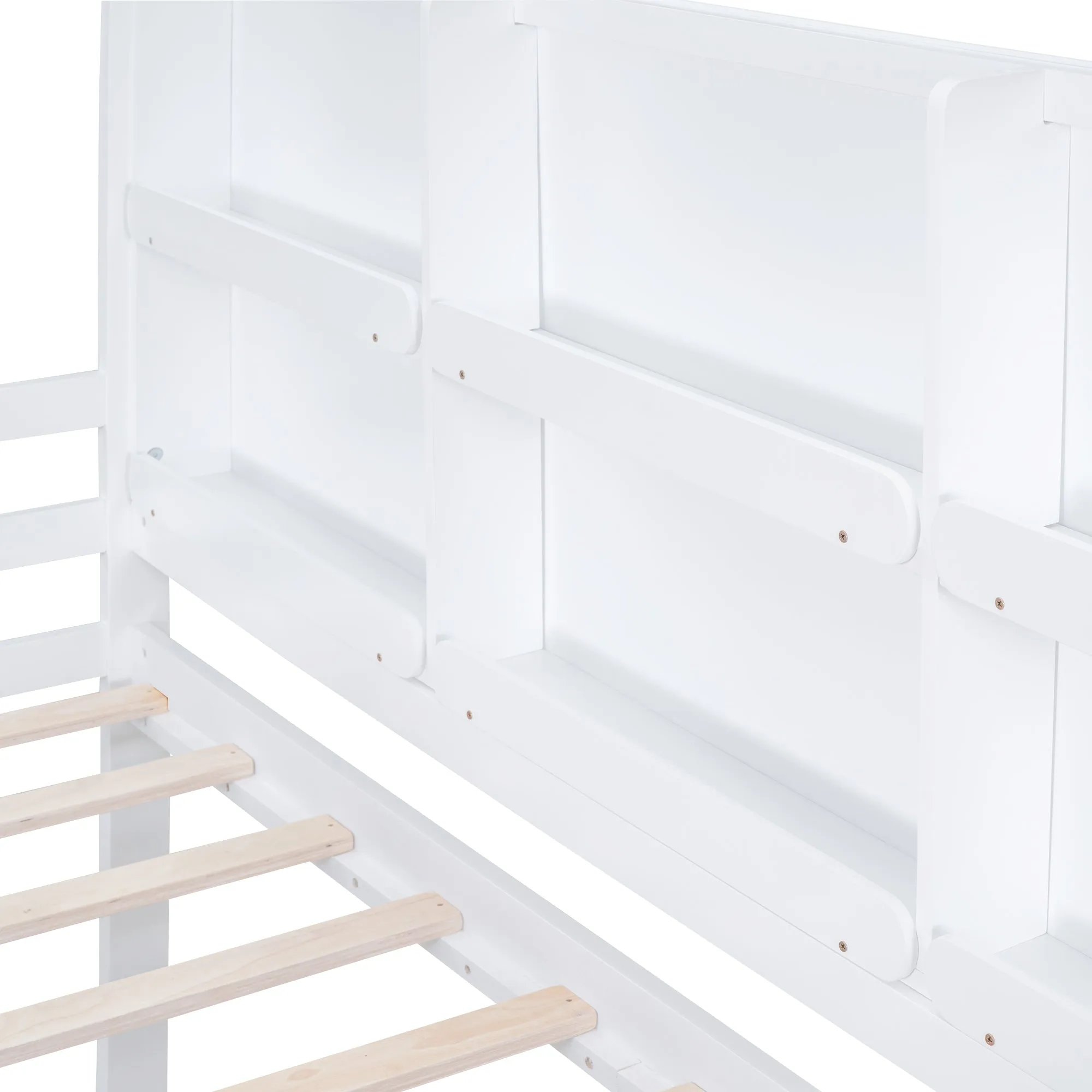 Twin Size House Loft Bed with Multiple Storage Shelves, White