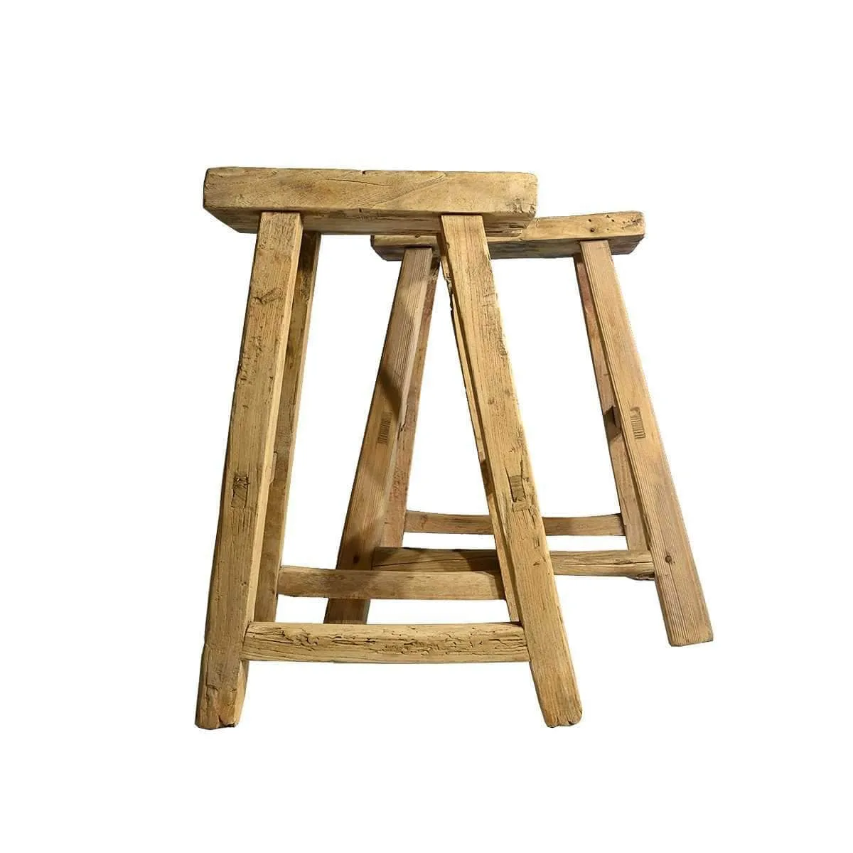 Vintage Elm Wood Square Stool