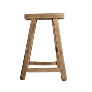 Vintage Elm Wood Square Stool