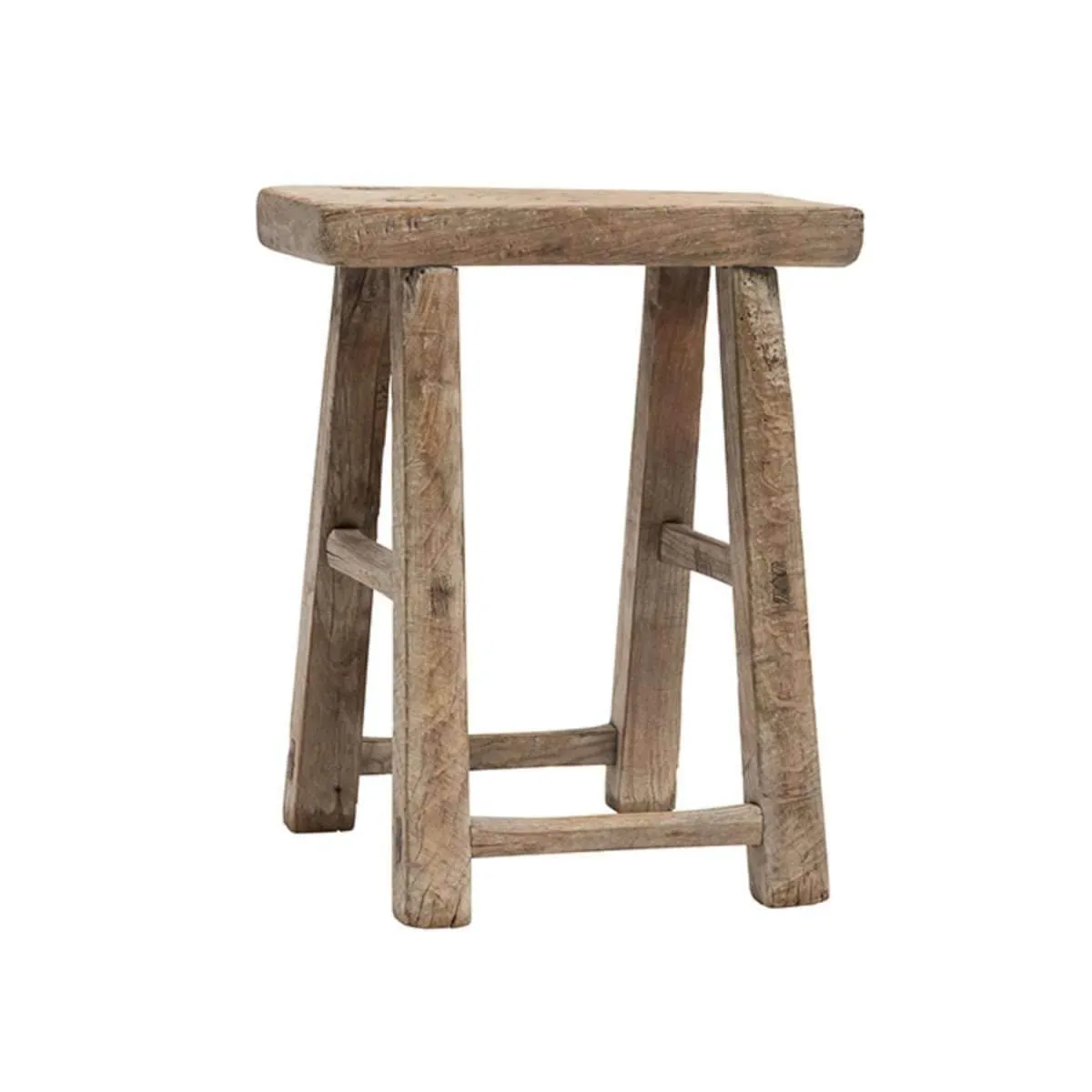 Vintage Elm Wood Square Stool