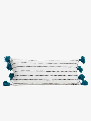 White Cotton Scribble Stripe Rectangle Cushion Cover, Blue