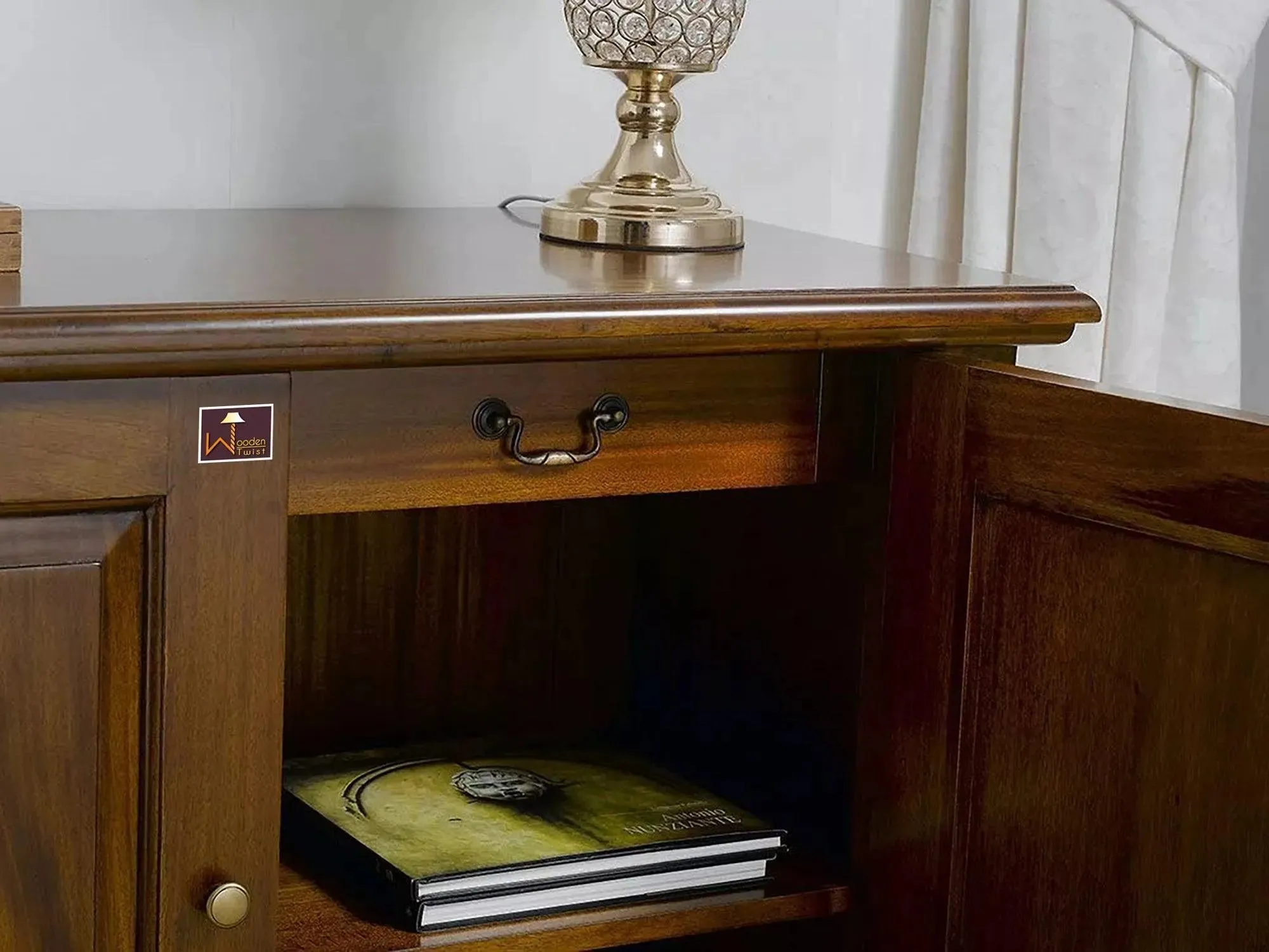 Wooden Twist Caché Style Teak Wood Sideboard Cabinet ( Brown )