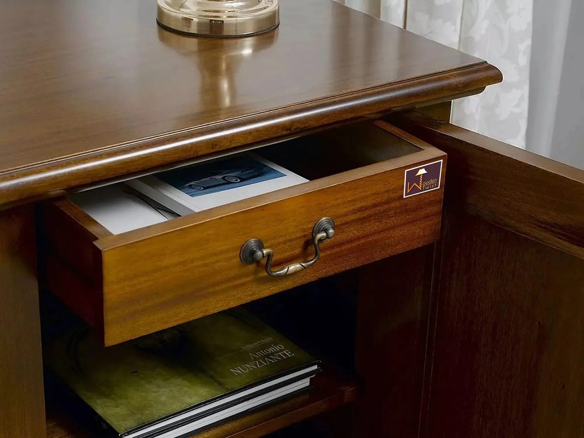 Wooden Twist Caché Style Teak Wood Sideboard Cabinet ( Brown )