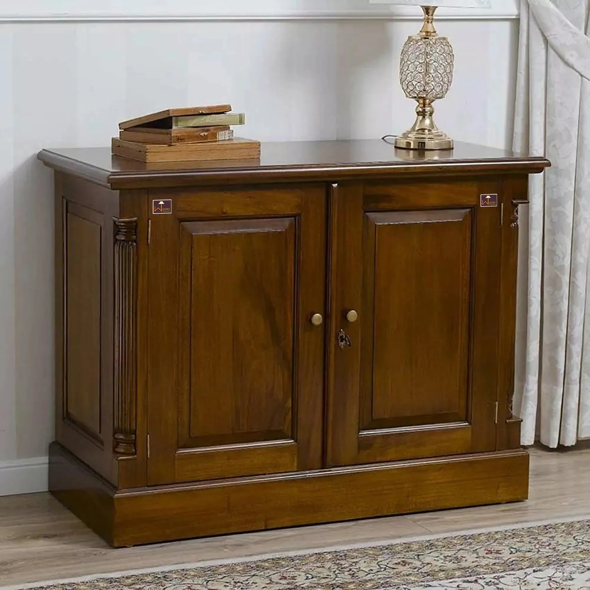 Wooden Twist Caché Style Teak Wood Sideboard Cabinet ( Brown )